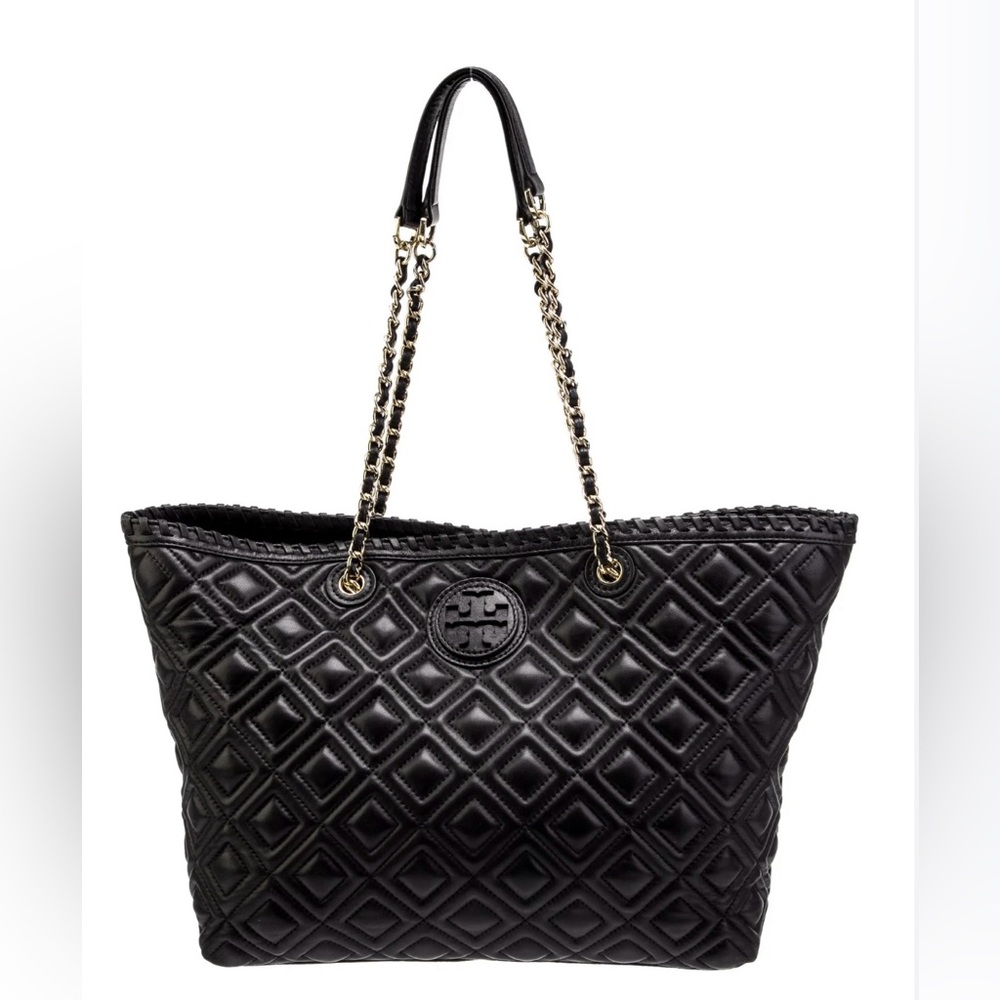 Tory Burch Black Marion East West Quilted Tote